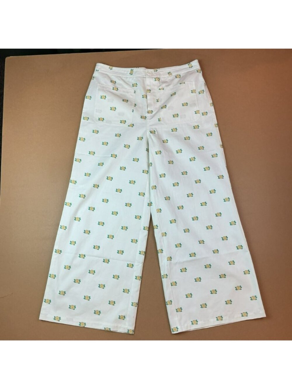 New The Tiny Big Sister Off-White Floral Print Wide-Leg 100% Cotton Pants Womens - Picture 2 of 12